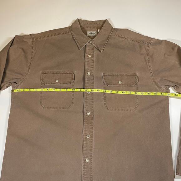 LL Bean Sz L Tall Heavyweight Cotton Work Shirt Tan Chore Overshirt Button Front - Picture 3 of 8